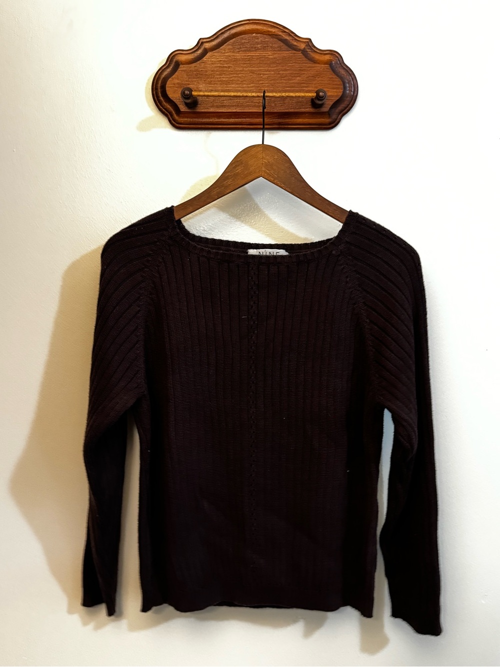 Nine & Co. Chocolate Brown Ribbed Crewneck Sweater 100% cotton